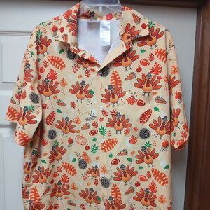 Funny Guy Creation Men’s Short Sleeve Thanksgiving Button Down Shirt Size Large